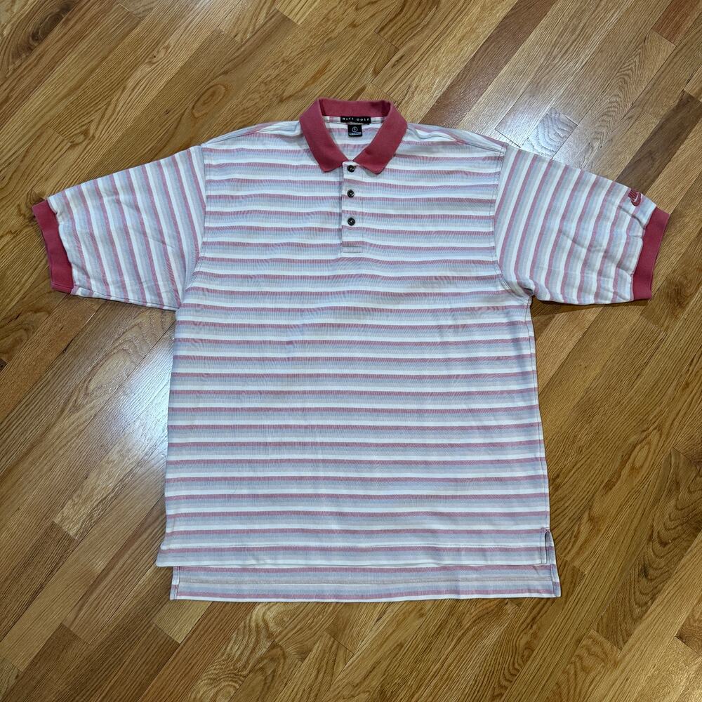Vintage Nike Golf Polo Mens Large Salmon Stripe Y2K Short Sleeve
